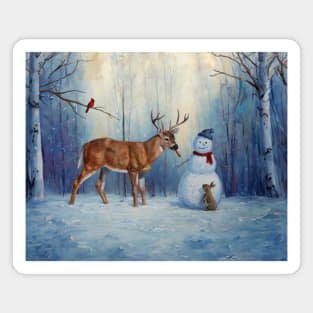 Funny Deer Eating Carrot Nose of Christmas Snowman Magnet